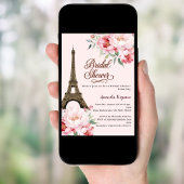 Bridal shower Paris Eiffel tower pink flowers 招待状