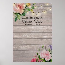 Bridal Shower Photo Backdrop Flowers Wood Lights ポスター