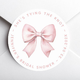 Bridal Shower Pink Bow She's Tying the Knot  ラウンドシール