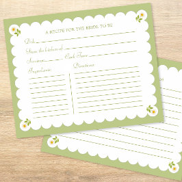 Bridal Shower Recipe Card Elegant Daisy Sage Green