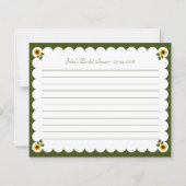 Bridal Shower Recipe Card Elegant Sunflower Green (裏面)