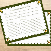 Bridal Shower Recipe Card Elegant Sunflower Green