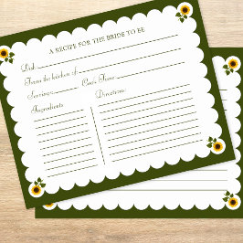 Bridal Shower Recipe Card Elegant Sunflower Green