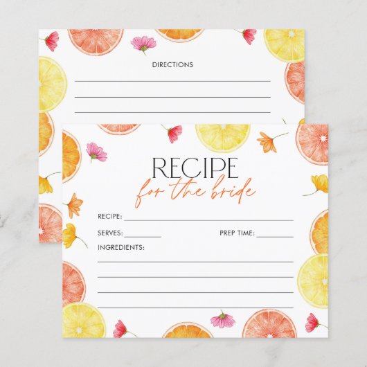Bridal Shower Recipe Card Main Squeeze Citrus (正面/裏面)