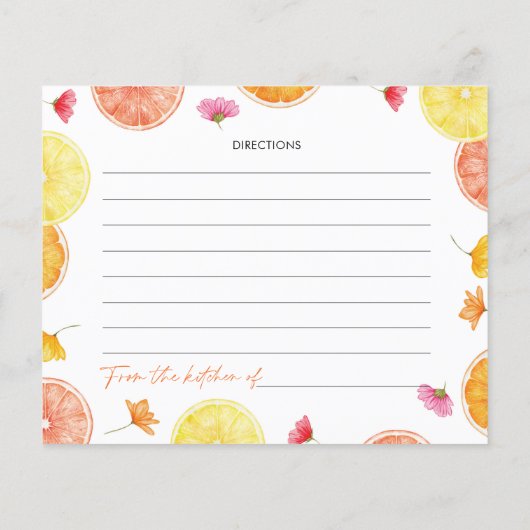 Bridal Shower Recipe Card Main Squeeze Citrus (裏面)