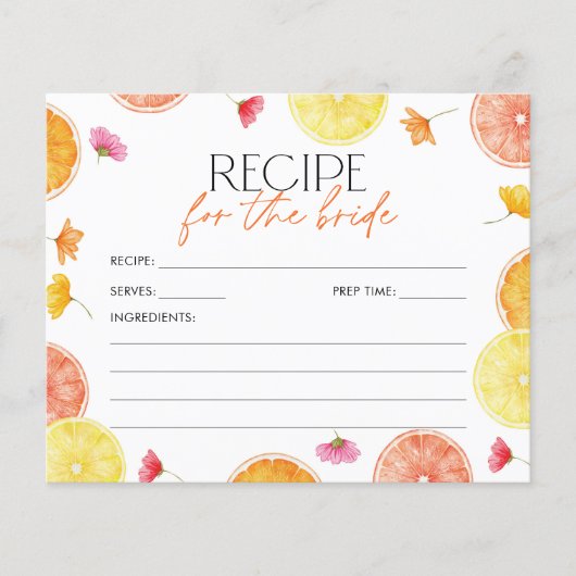 Bridal Shower Recipe Card Main Squeeze Citrus (正面)