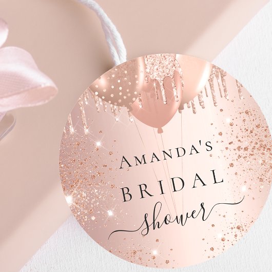 Bridal Shower rose gold glitter balloons glam ラウンドシール