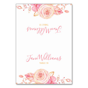 Bridal Shower Script Floral Place Cards テーブルナンバー