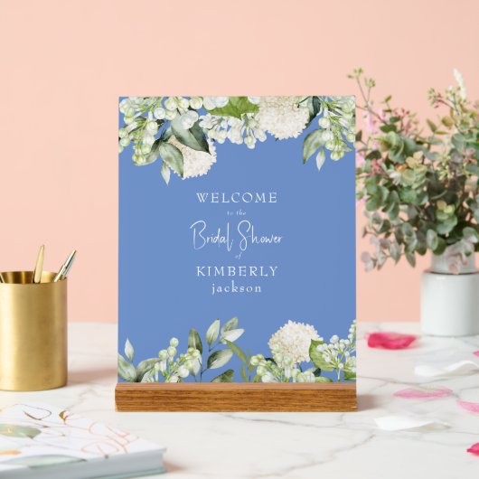 Bridal Shower Summer Blue White Hydrangea Welcome アクリルサイン (ウェディング)