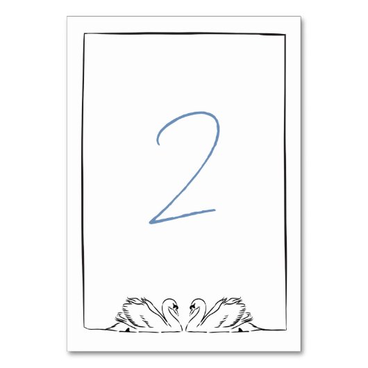 Bridal Shower Swans Simple Hand Drawn Whimsical テーブルナンバー (正面)