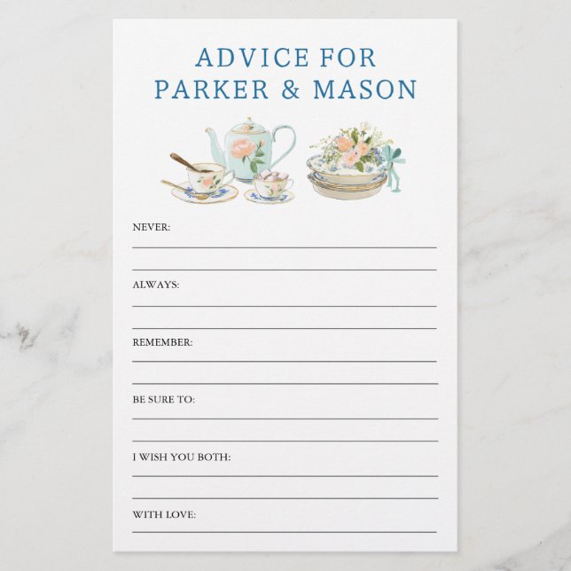 Bridal Shower Tea Party Advice and Game (正面)