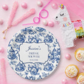 Bridal Shower Tea Party Blue White Chinoiserie ペーパープレート (パーティー)
