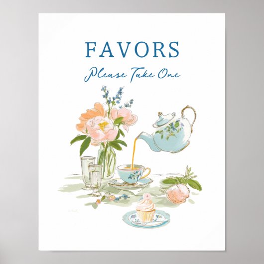 Bridal Shower Tea Party Favors Sign ポスター (正面)