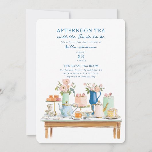 Bridal Shower Tea Party Invitation Illustration 招待状 (正面)