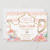 Bridal Shower Tea Party Pink And Gold Floral 招待状 (正面)