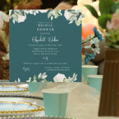 Bridal Shower Teal White Hydrangea Square 招待状
