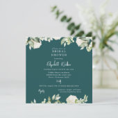 Bridal Shower Teal White Hydrangea Square 招待状 (スタンド正面)