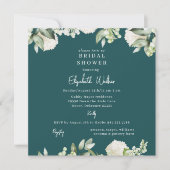 Bridal Shower Teal White Hydrangea Square 招待状 (正面)