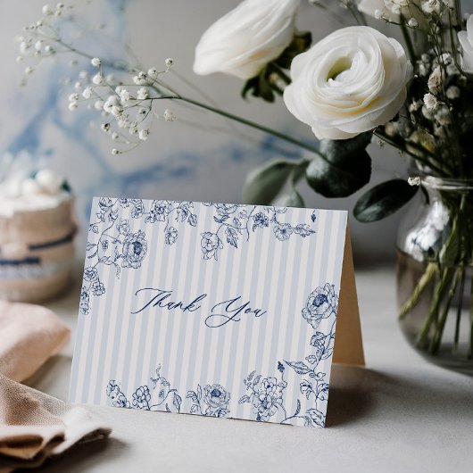 Bridal Shower Thank You Card Something Blue Stripe サンキューカード