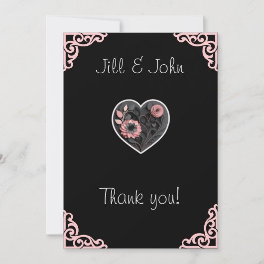 Bridal Shower Thank You Note Heart Wedding Card サンキューカード (正面)