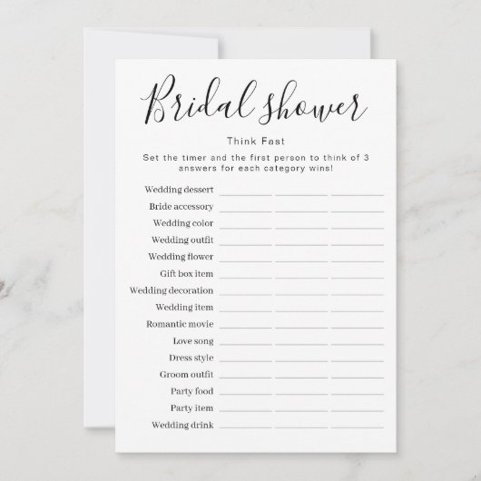 Bridal Shower Think Fast Game | Printable 招待状 (正面)