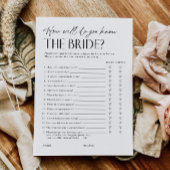 Bridal Shower Trivia Questionnaire Game Card 招待状