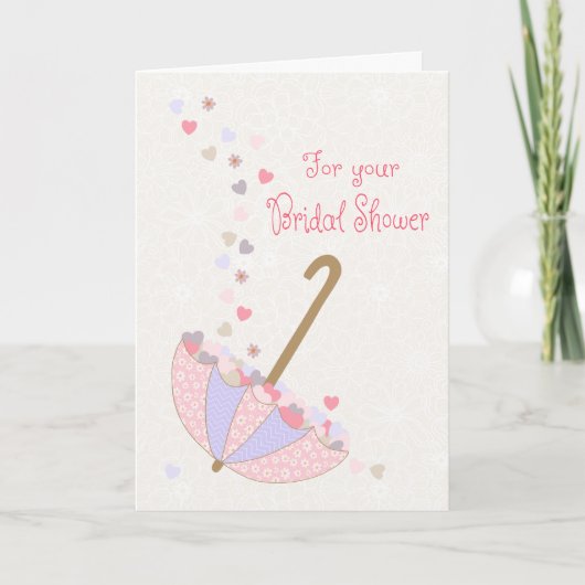Bridal Shower Umbrella with Hearts and Flowers カード (正面)