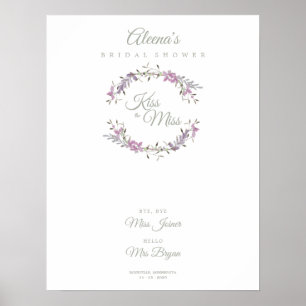 Bridal Shower Watercolor Flowers Garland in Purple ポスター