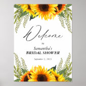 Bridal Shower Welcome Rustic Watercolor Sunflowers ポスター (正面)