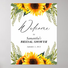 Bridal Shower Welcome Rustic Watercolor Sunflowers ポスター
