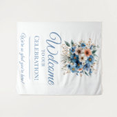 Bridal Shower Welcome Sign Blue Floral Event Sign タペストリー (正面(横))