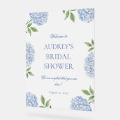 Bridal Shower Welcome Sign, Classic Blue Hydrangea アクリルサイン (傾斜)