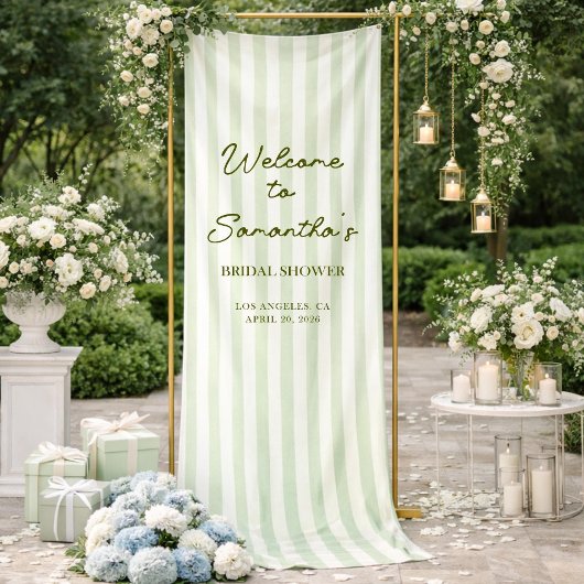 Bridal Shower Welcome Sign Green Stripe Banner 横断幕