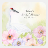  Bridal Shower Whooping Crane with Anemones  スクエアシール (正面)