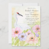 Bridal Shower Whooping Crane with Pastel Anemones  招待状 (正面)