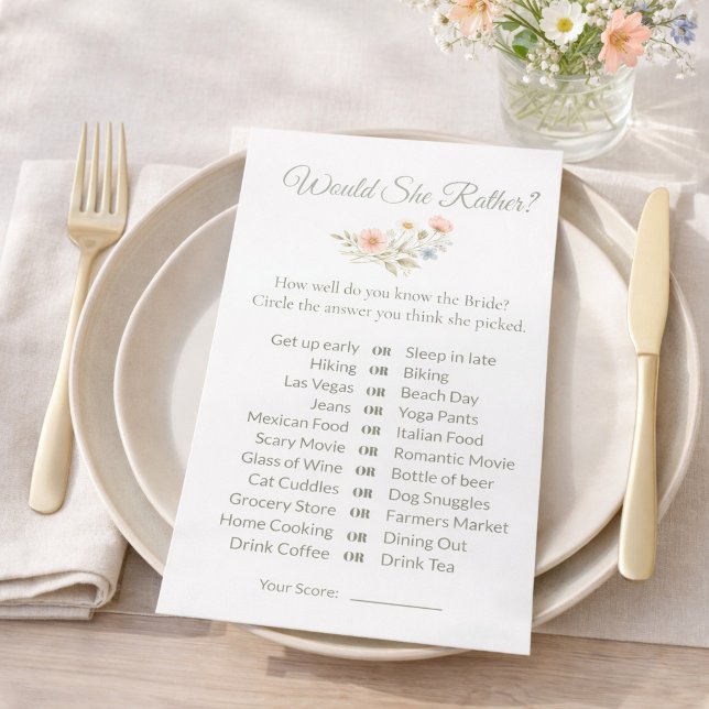 Bridal Shower Wildflower Would She Rather Game (クリエイターアップロード済み)