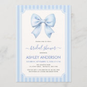 Bridal Shower with Blue Bow and Stripes 招待状 (正面)
