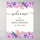 Bridal shower with watercolor Purple Flowers ポスター (正面)