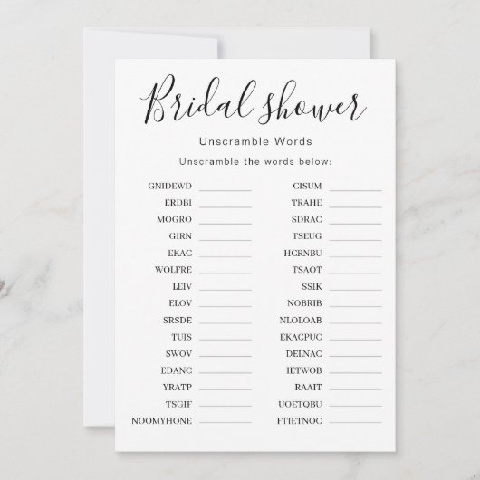 Bridal Shower Word Scramble Game | Wedding Shower 招待状 (正面)