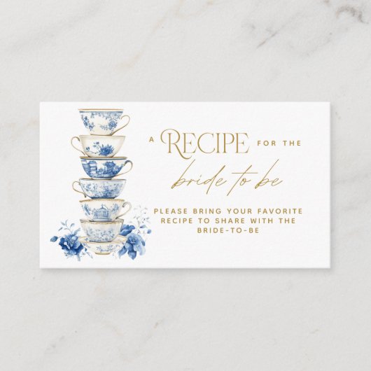 Bridal Tea Party Chinoiserie Blue Recipe Card エンクロージャーカード (正面)