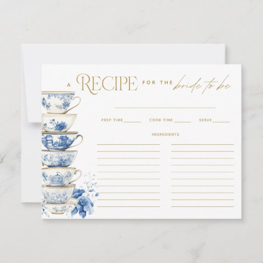 Bridal Tea Party Chinoiserie Blue Recipe Card サンキューカード (正面)
