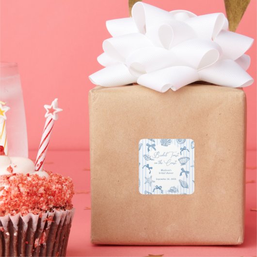 Bridal Toast On The Coast Seashells Bridal Shower スクエアシール (パーティー)