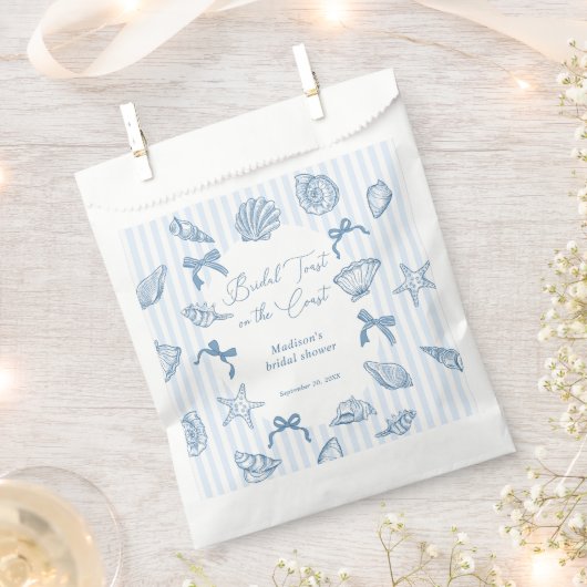 Bridal Toast On The Coast Seashells Bridal Shower フェイバーバッグ (クリップ留めされた状態)