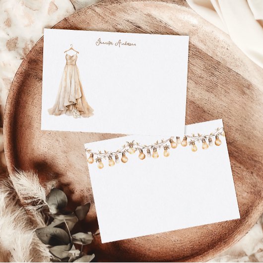 Bridal Wedding Dress Boho Personalized Stationery ノートカード
