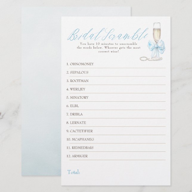 Bridal Word Scramble Fun Bridal Shower Game Card (正面/裏面)