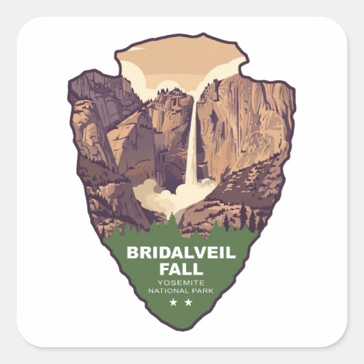 Bridalveil Fall Yosemite National Park Arrowhead スクエアシール (正面)