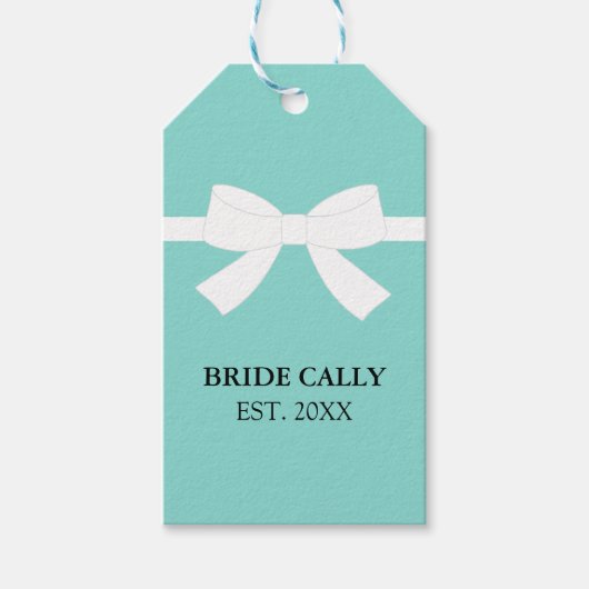 BRIDEシャワーティール（緑がかった色）ブルーティアラパーティーギフトラベル ギフトタグ (正面)