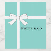 BRIDEティール(緑がかった色)ブルーアンドホワイトボウティアラパーティー ワインラベル (シングルラベル)