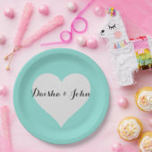 BRIDEティール(緑がかった色)ブルー&シルバーハートブライダルシャワーパーティー ペーパープレート (パーティー)