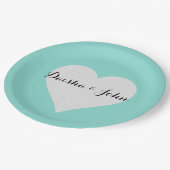 BRIDEティール(緑がかった色)ブルー&シルバーハートブライダルシャワーパーティー ペーパープレート (アングル)